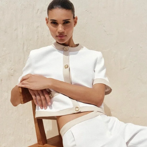 ZARA Short Sleeve Combination Contrast Blazer | Small, New - Picture 6 of 16